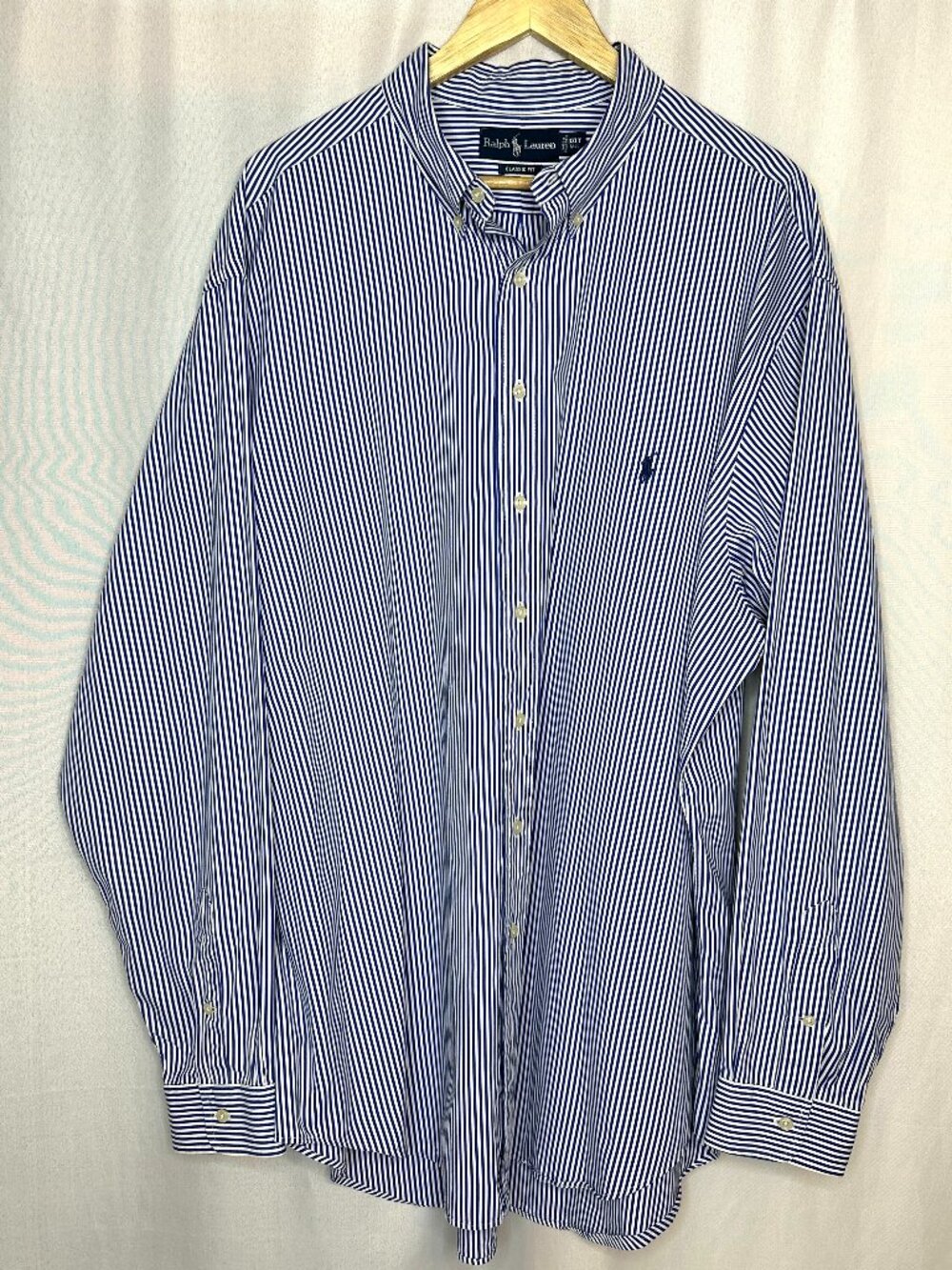 Ralph Lauren Blue White Striped Classic Fit Dress Shirt, SZ 3XLT Office Business